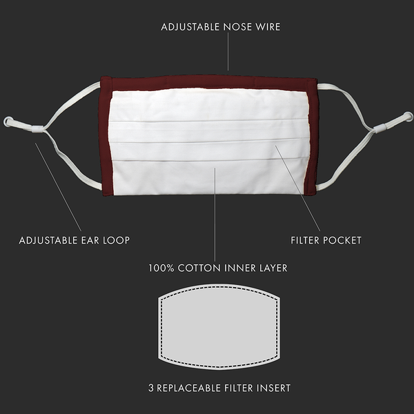 Wine Pleated Antimicrobial Mask