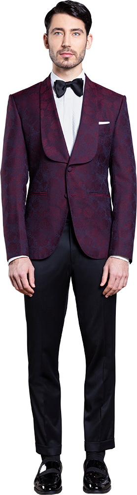 Red Floral Jacquard Tuxedo Jacket