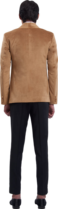 Gold velvet dinner jacket ensemble