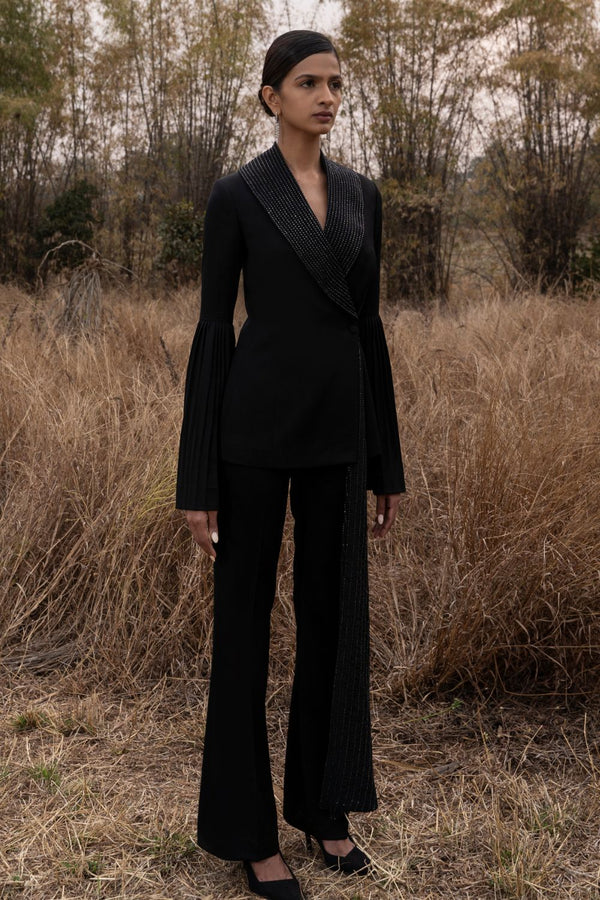 Black Beaded Draped Concept Power Tuxedo