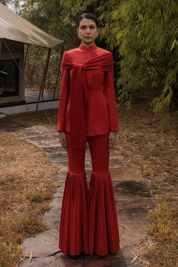 Red Bandhgala Jumpsuit