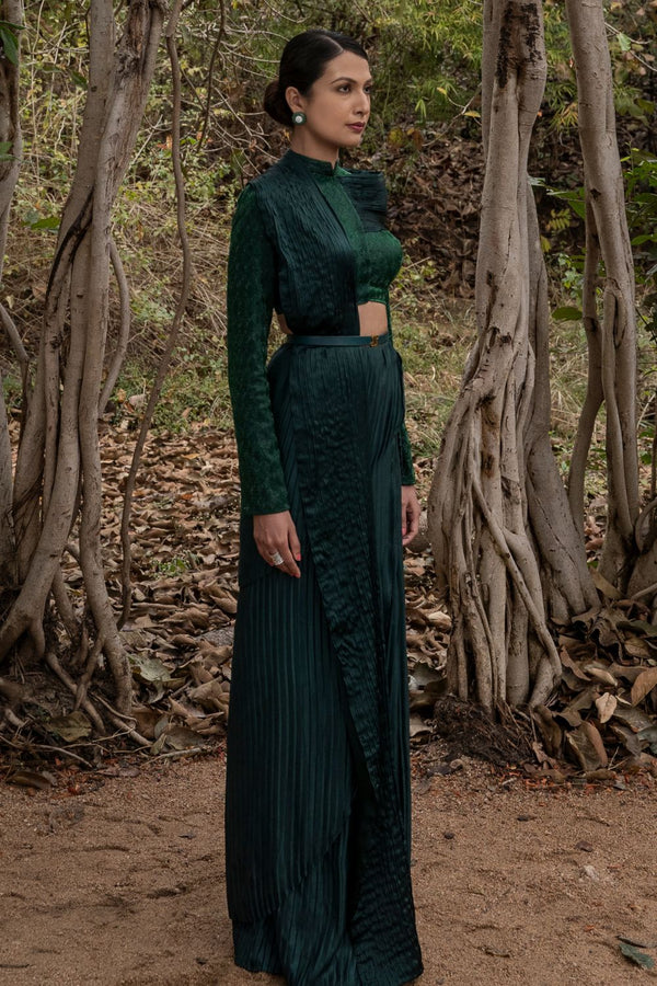 The Emerald Power Bandhgala Saree