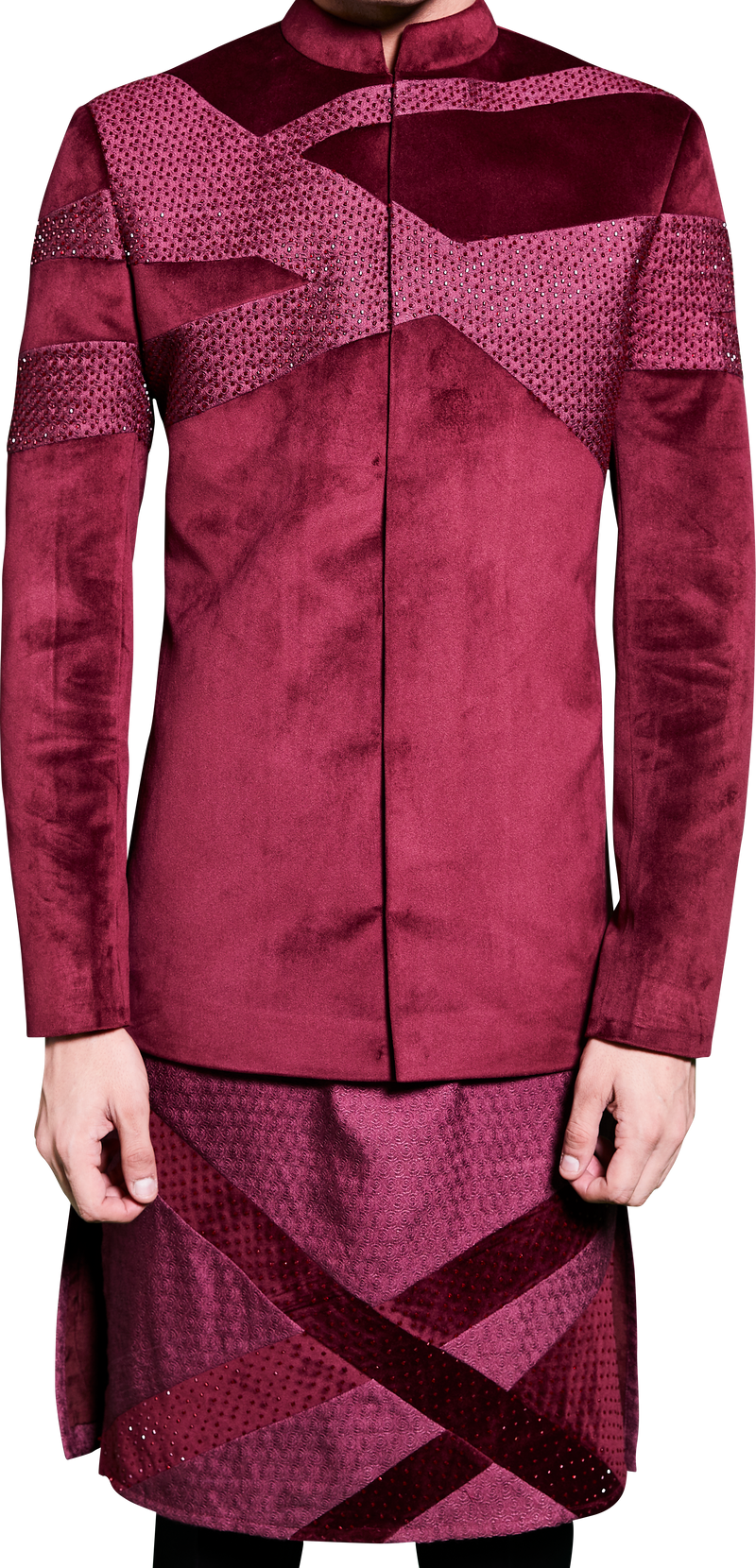 Maroon Velvet Bandhgala-Kurta Ensemble