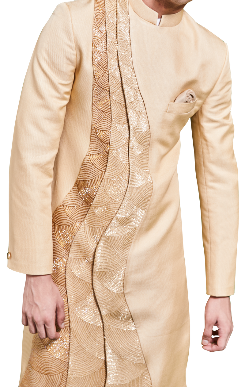 Gold Sherwani with Shades of Gold cutdana Ensemble