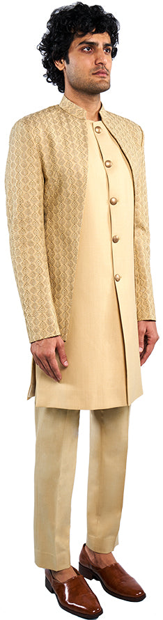 Beige Open Jacket & Long Bandi Ensemble