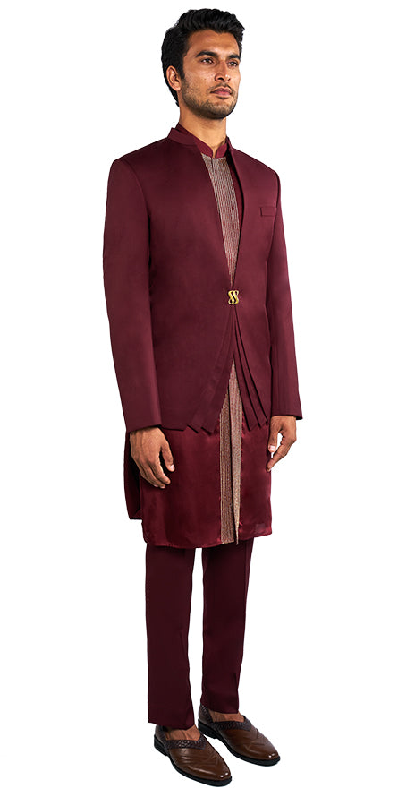 Burgundy Bandhgala Ensemble