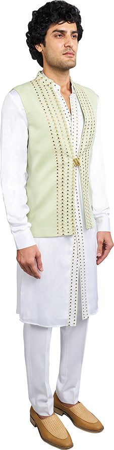 Mint Green Bandi & White Kurta Ensemble