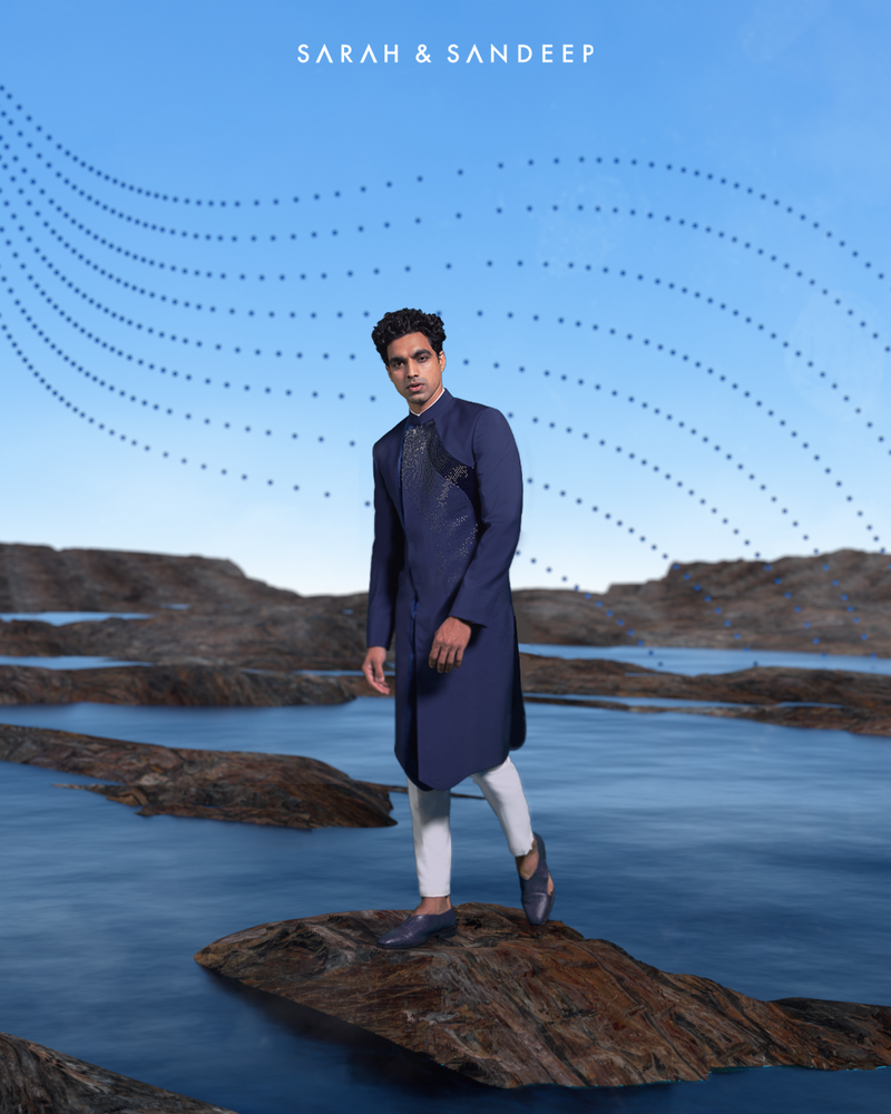 Navy Blue Sherwani Ensemble