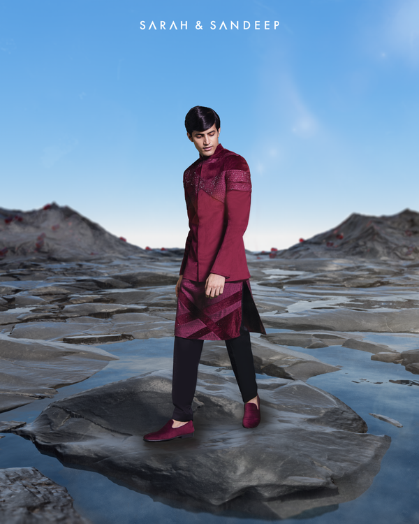 Maroon Velvet Bandhgala-Kurta Ensemble