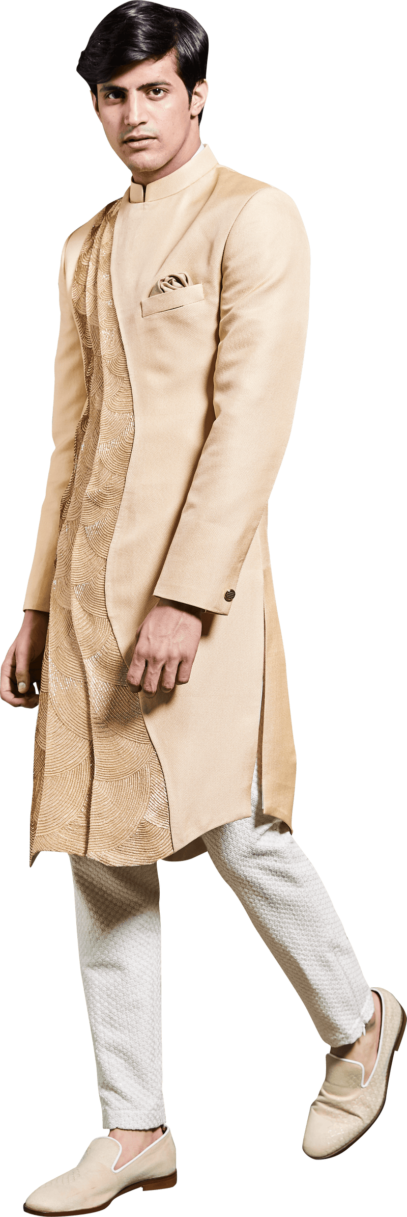 Gold Sherwani with Shades of Gold cutdana Ensemble