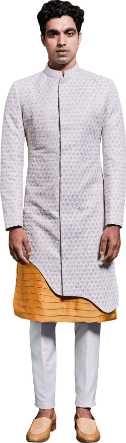 White Golden Sherwani & Kurta Ensemble