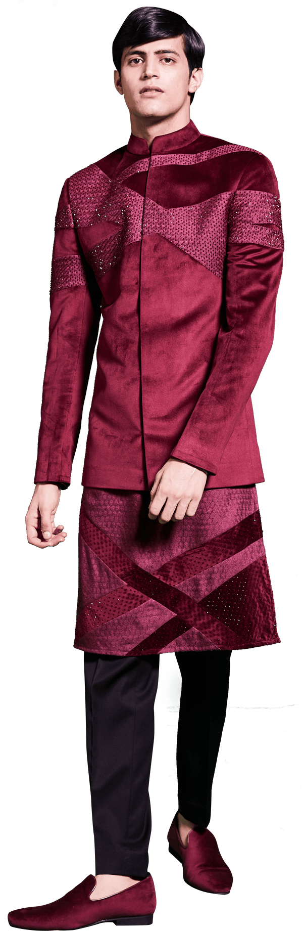 Maroon Velvet Bandhgala-Kurta Ensemble