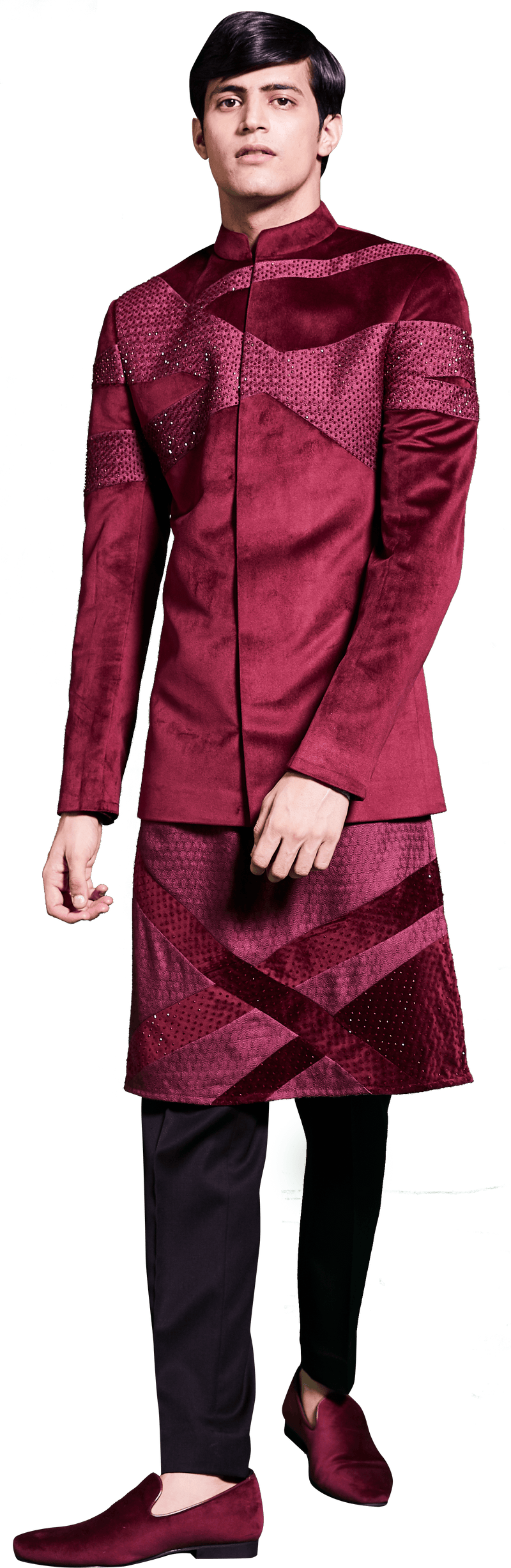 Maroon Velvet Bandhgala-Kurta Ensemble