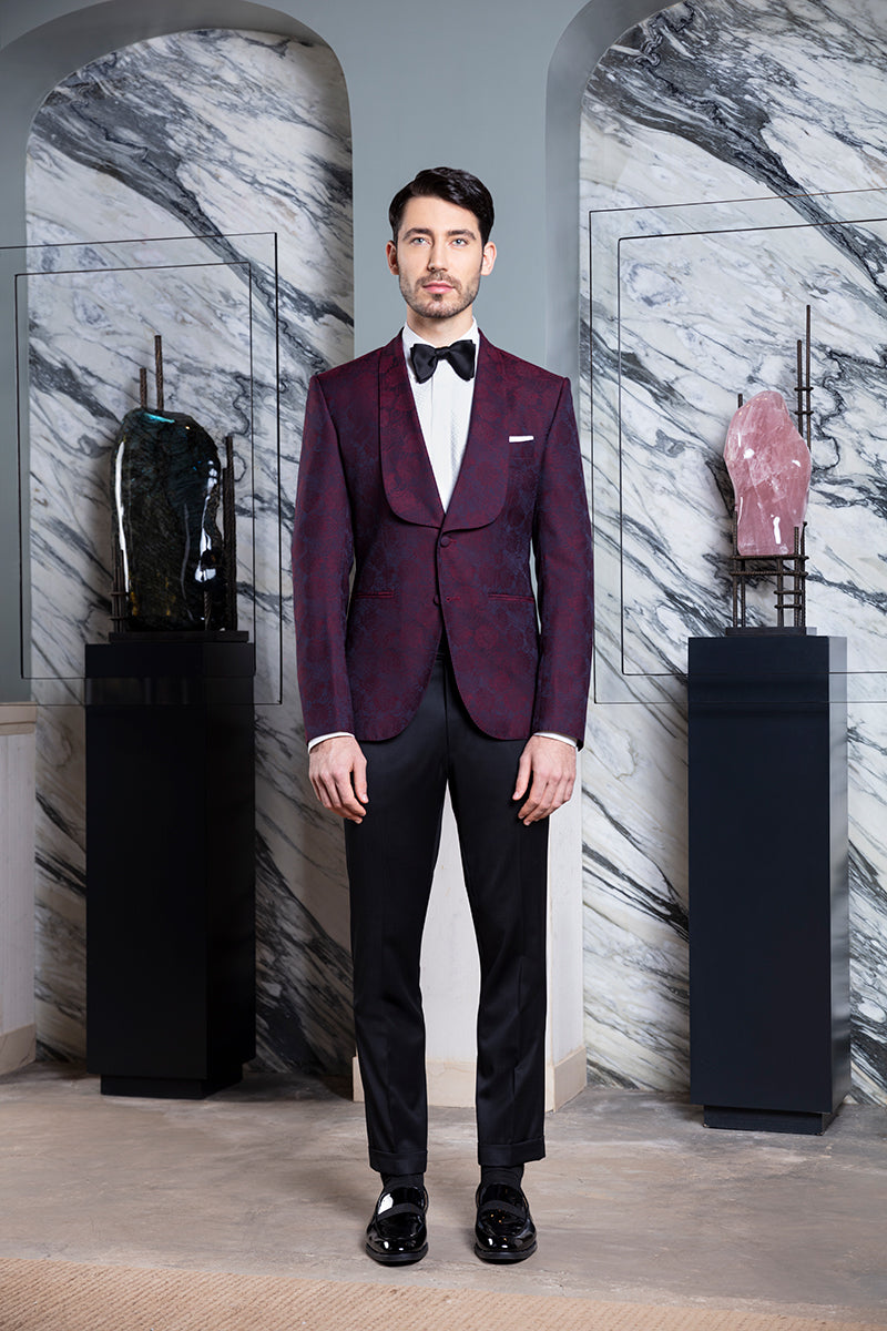 Limehaus | Burgundy Textured Slim Fit Dinner Suit | Suit Direct