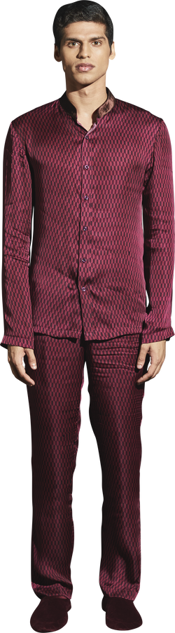 Maroon Printed PJ Set - Men