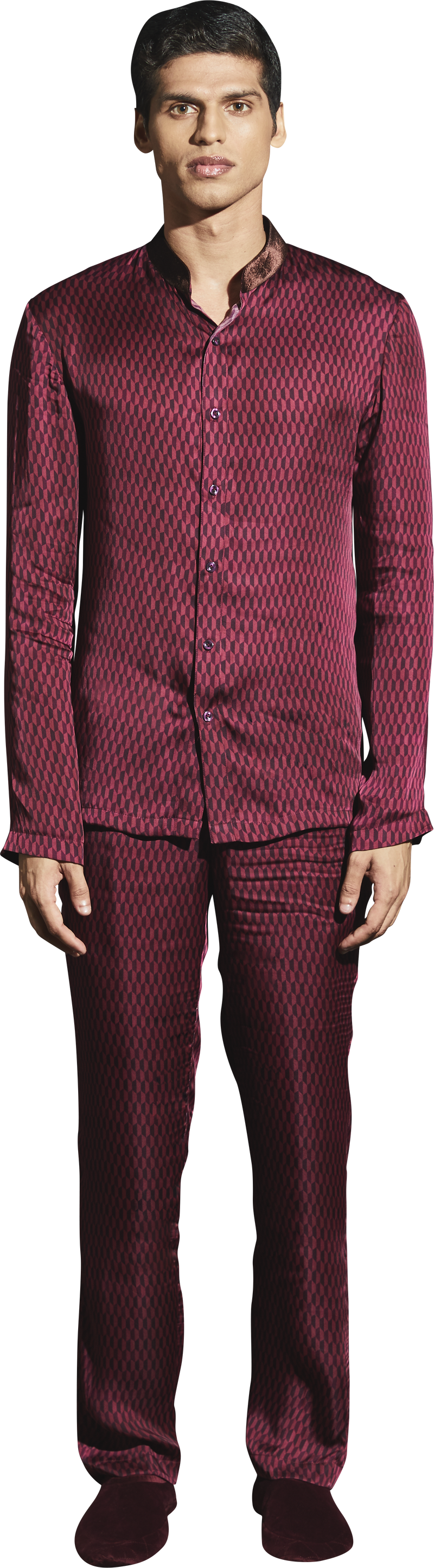 Maroon Printed PJ Set - Men