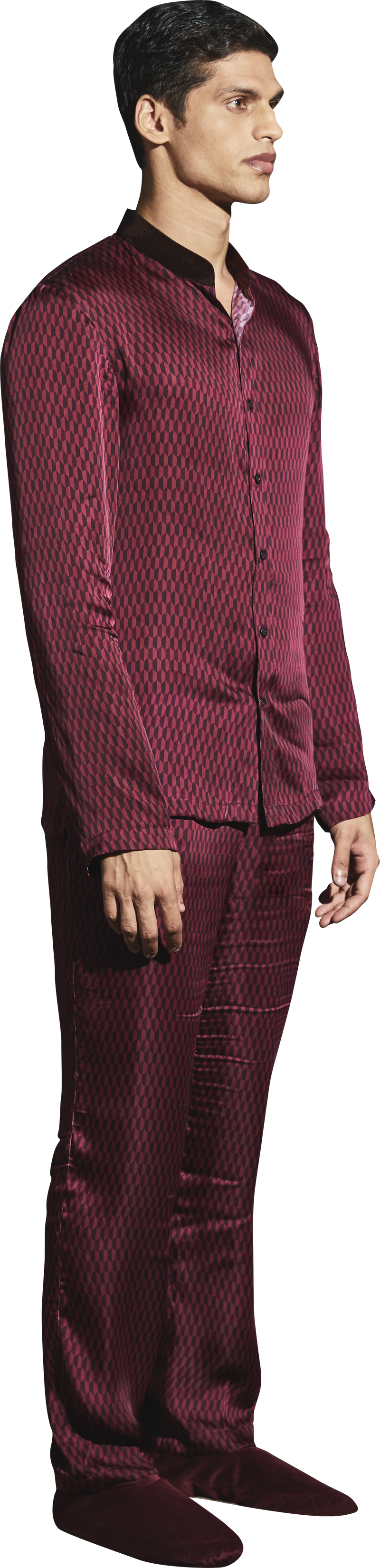 Maroon Printed PJ Set - Men