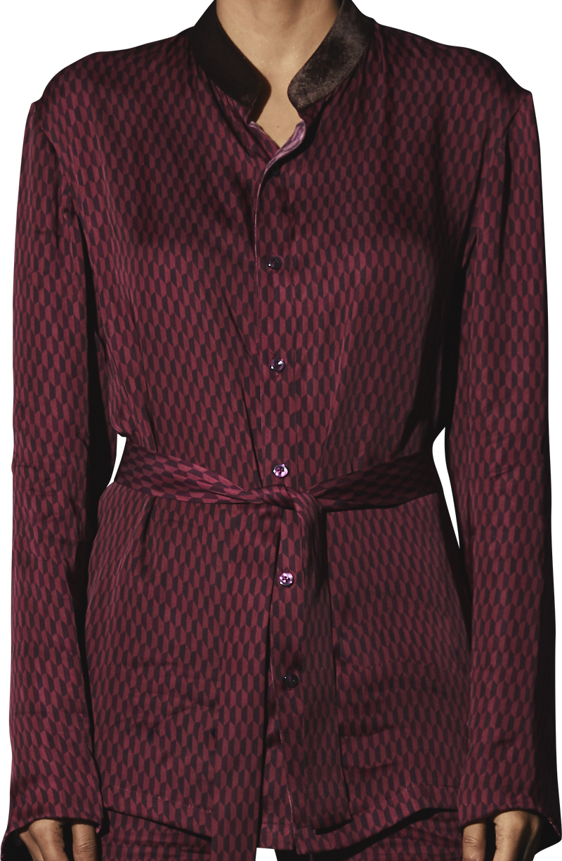 Maroon Printed PJ Set - Women