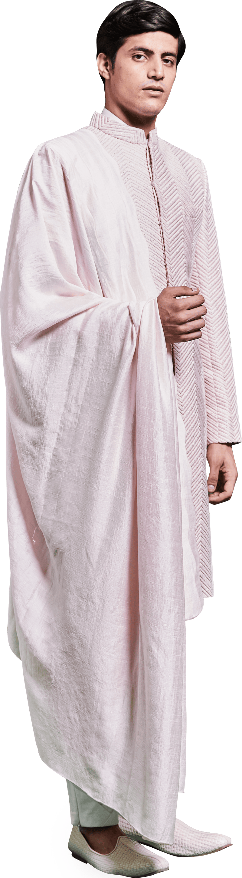 Pink Sherwani Ensemble with Rose Gold Zari