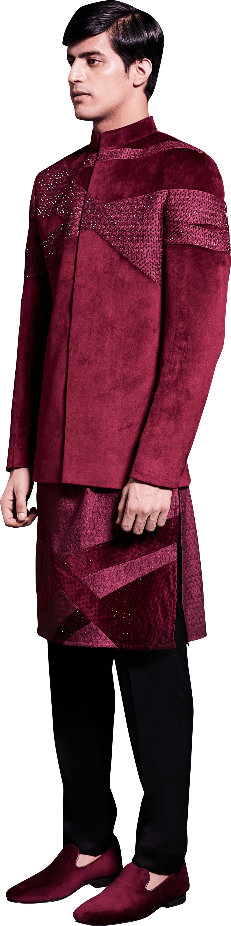 Maroon Velvet Bandhgala-Kurta Ensemble