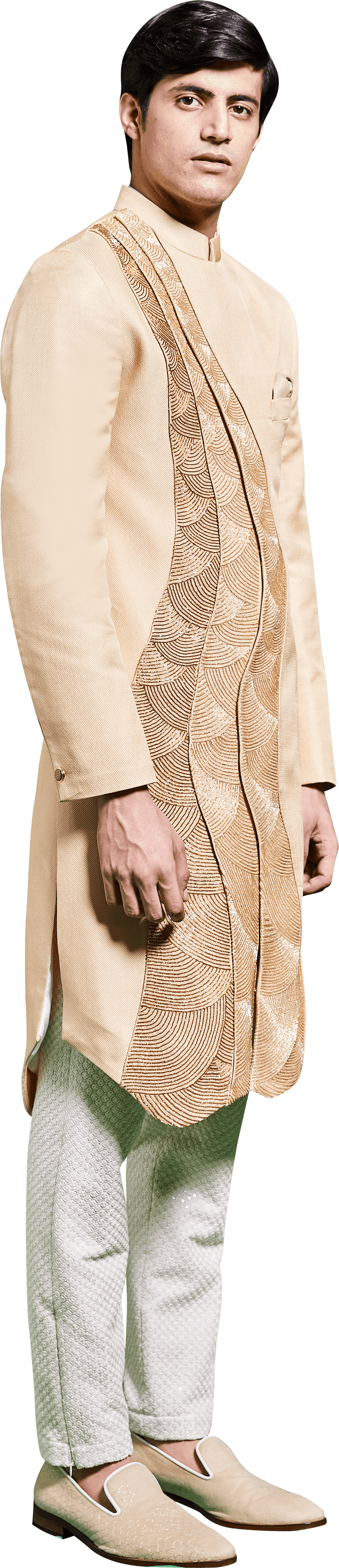 Gold Sherwani with Shades of Gold cutdana Ensemble