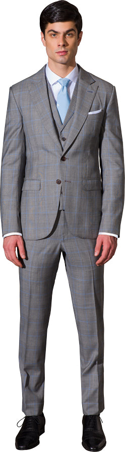 Charcoal and white three piece suit